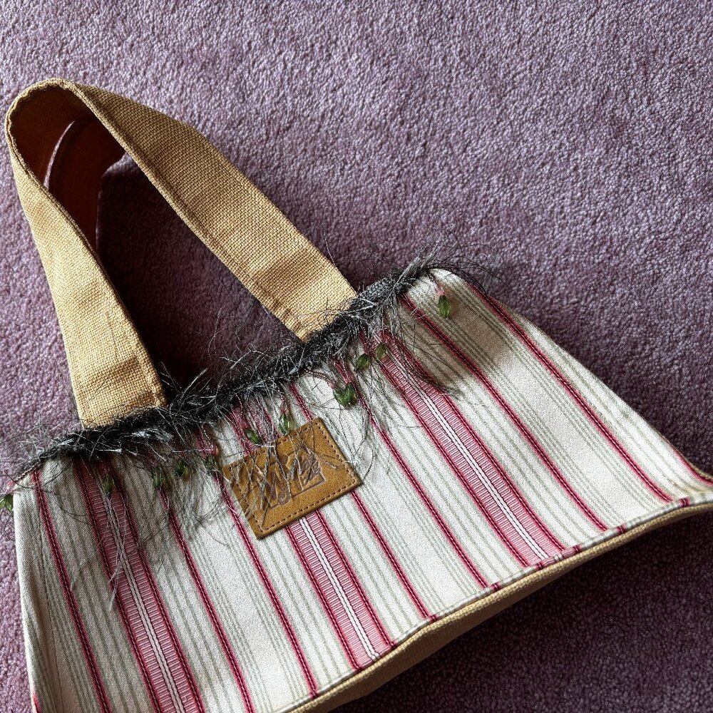 WN Zag Bag Purse Multi Color Stripes Bright Colors Fringe Trim Shoulder Handbag
